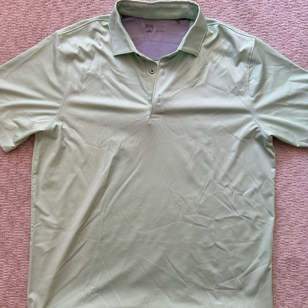Storm Creek Men's Gold Polo - Green & White Striped Shirt, L